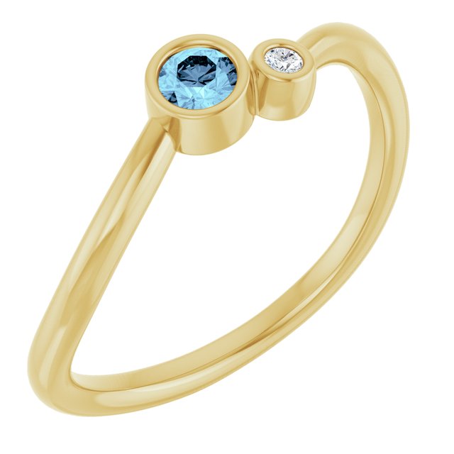 14K Yellow 3 mm Natural Aquamarine & .015 CT Natural Diamond Ring